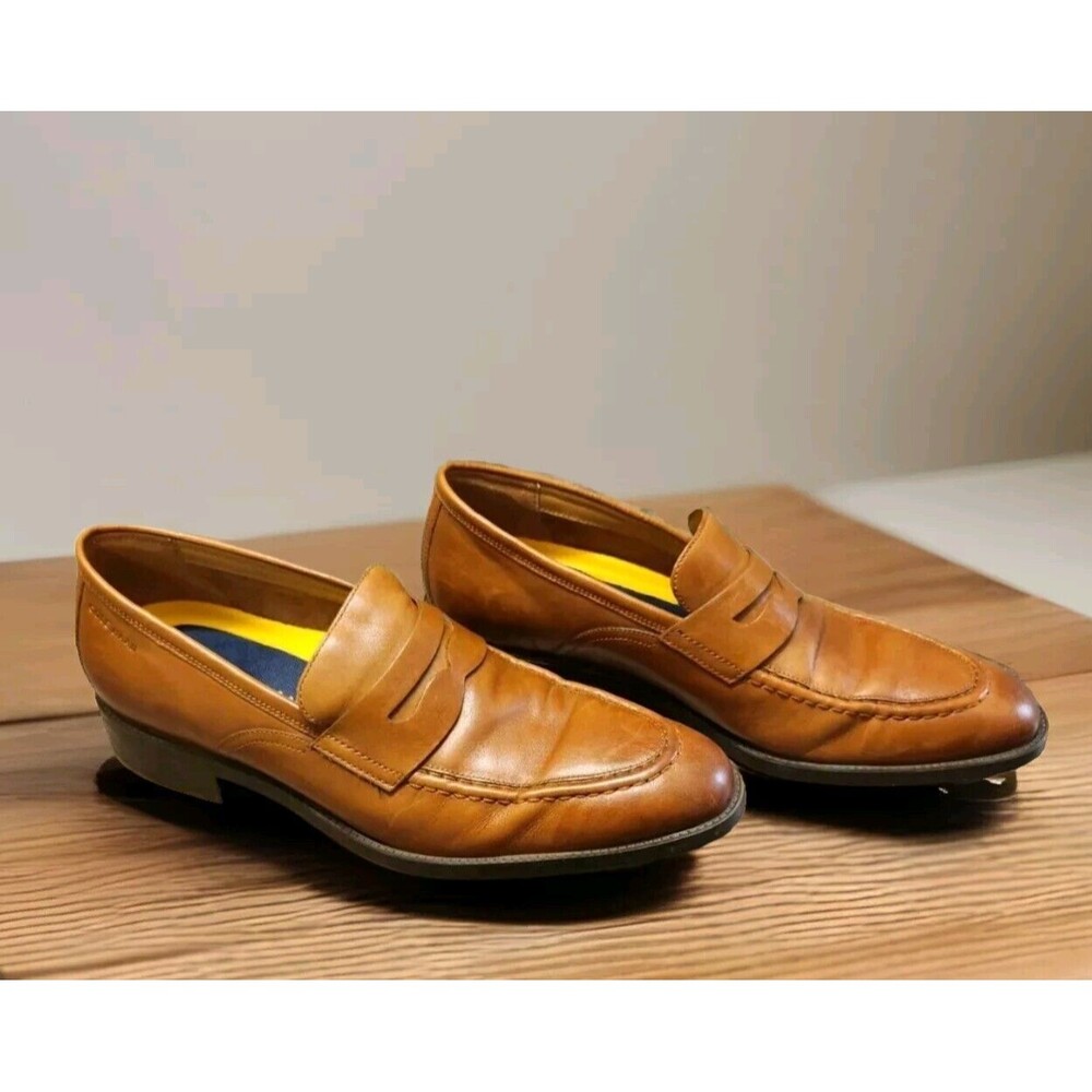 Cole Haan Grand Leather Penny Loafer Dress Shoes Men 10M Orange Brown Tan C33224
